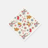 BUGS BUNNY™, DAFFY DUCK™ & Lola Weihnachtsmuster Serviette (Ecke)