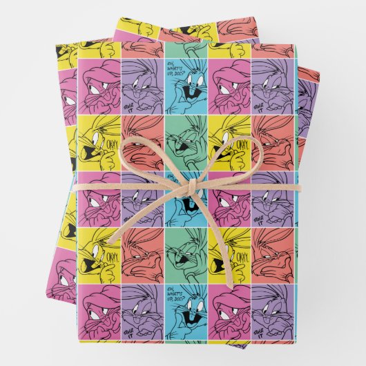 BUGS BUNNY™ Farbblockausdrücke Geschenkpapier Set (Beispiel)