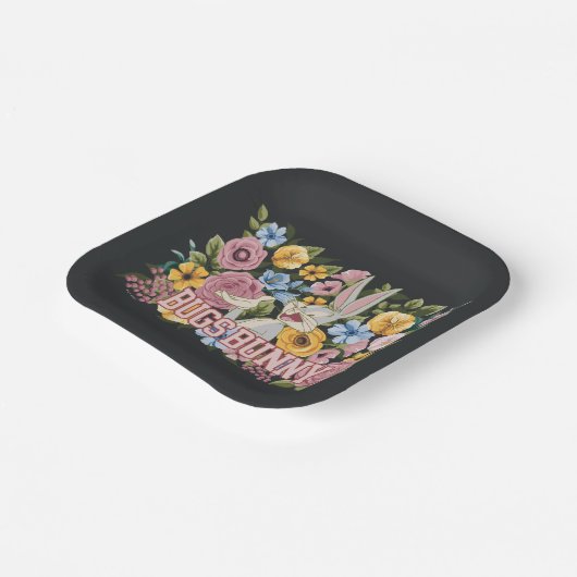 BUGS BUNNY™ Floral Embroidery Graphic Pappteller (Gewinkelt)