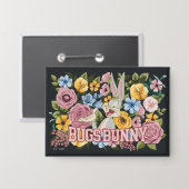 BUGS BUNNY™ Florale Stickerei Grafik Button (Vorderseite/Rückseite)