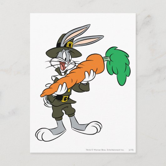 BUGS BUNNY™ Pilgrim Thanksgiving Carrot Feiertagspostkarte (Vorderseite)