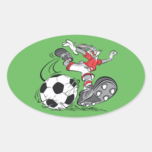 BUGS BUNNY™ Playing Soccer Ovaler Aufkleber (Vorderseite)