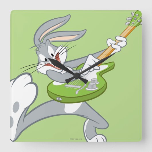 BUGS BUNNY™ Rocking on Gitarre Quadratische Wanduhr (Vorderseite)