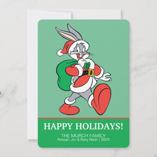 BUGS BUNNY™ Santa geht glücklich Feiertagskarte (Vorderseite)