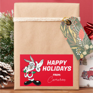 BUGS BUNNY™ Santa Waving   Happy Holidays Rechteckiger Aufkleber