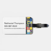 BUGS BUNNY™ Schachbrett mit farbenfrohen Namen und Gepäckanhänger (Rückseite horizontal)