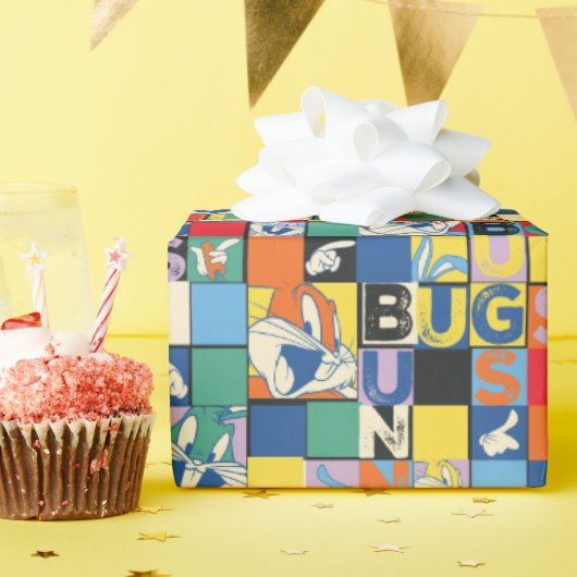 BUGS BUNNY™ Schachbrett mit farbenfrohen Namen und Geschenkpapier (Geburtstagsparty)