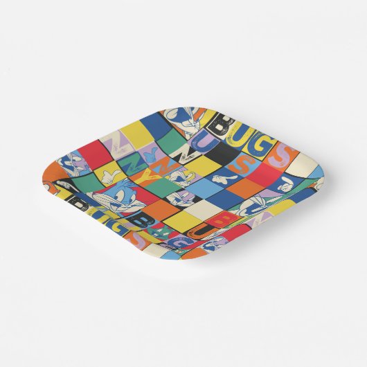 BUGS BUNNY™ Schachbrett mit farbenfrohen Namen und Pappteller (Gewinkelt)