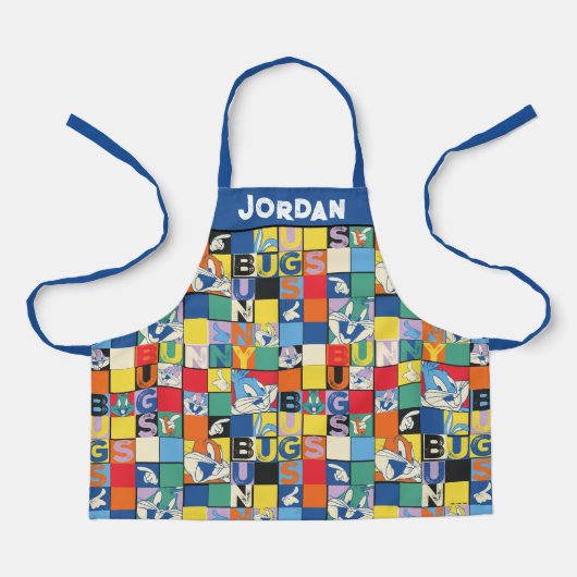 BUGS BUNNY™ Schachbrett mit farbenfrohen Namen und Schürze (Vorderseite)