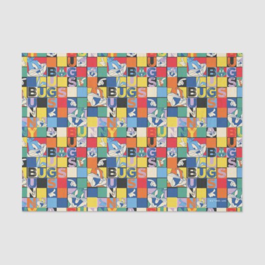 BUGS BUNNY™ Schachbrett mit farbenfrohen Namen und Seidenpapier (Vorderseite)