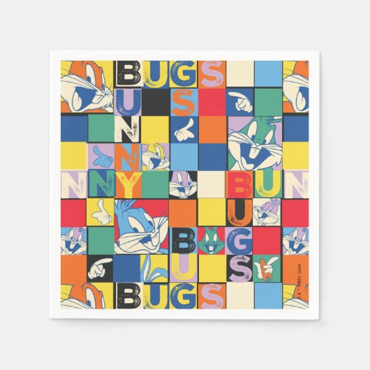 BUGS BUNNY™ Schachbrett mit farbenfrohen Namen und Serviette (Vorderseite)