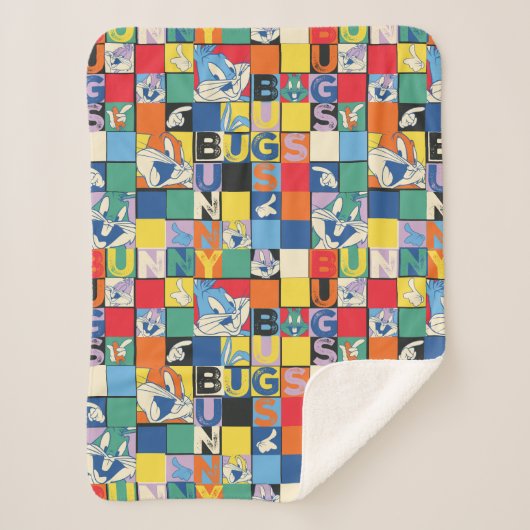 BUGS BUNNY™ Schachbrett mit farbenfrohen Namen und Sherpadecke (Vorderseite)