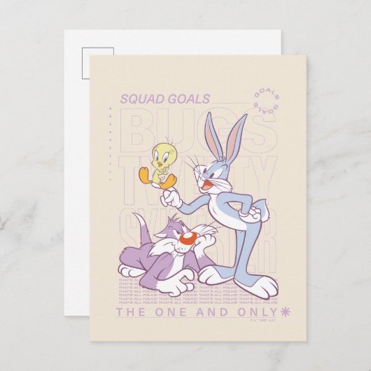 BUGS BUNNY™, TWEETY™, SYLVESTER™ Squad Goals Postkarte (Vorne/Hinten)
