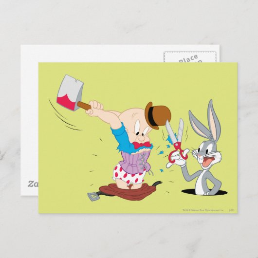 BUGS BUNNY™ und ELMER FUDD™ Postkarte (Vorne/Hinten)
