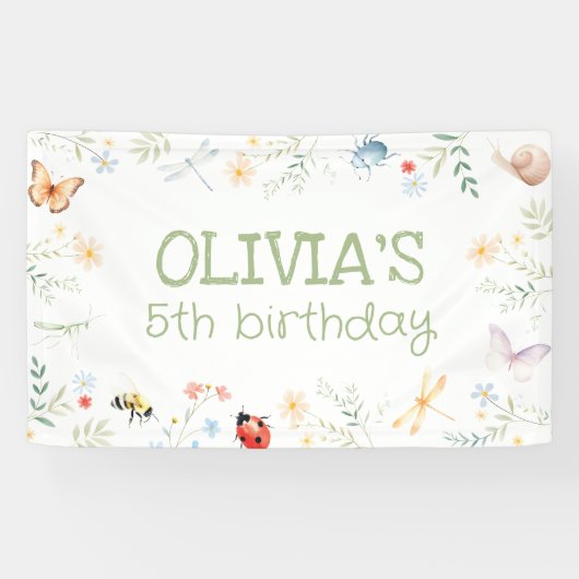 Bugs Girl Birthday Backdrop Insekt Party Banner (Horizontal)
