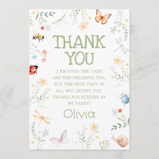 Bugs Girl Birthday Insect Party Dankeskarte (Vorderseite)