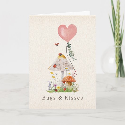Bugs & Kisses Ladybugs Mushroom Valentine Karte (Vorderseite)