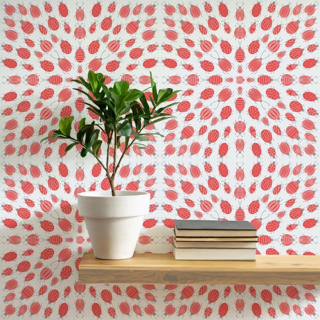 Bugs und Käfer Muster rot auf blau Tapete (Von Creator hochgeladen)