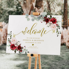 Bugundundy Floral Welcome Sign Poster