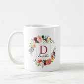 Bugundy Fall Floral Custom Monogram Kaffeetasse (Links)