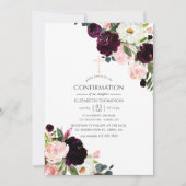 Bugundy Plum und Blush Pink Floral Bestätigung Einladung (Vorderseite)