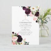 Bugundy Plum und Blush Pink Floral Bestätigung Einladung (Stehend Vorderseite)