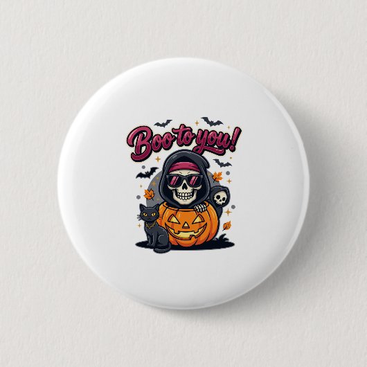 Buh für dich Halloween-Skelett-Kürbis Button (Vorderseite)