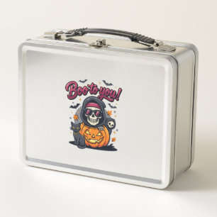 Buh für dich Halloween-Skelett-Kürbis Metall Brotdose