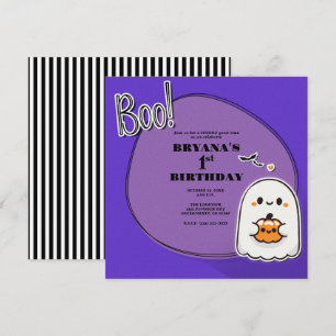 BUH! Kleiner lila Halloween Geist 1. Geburtstag Einladung