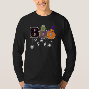 Buh mit Spinnen und Hexe Grusel Hut Eule Halloween T-Shirt