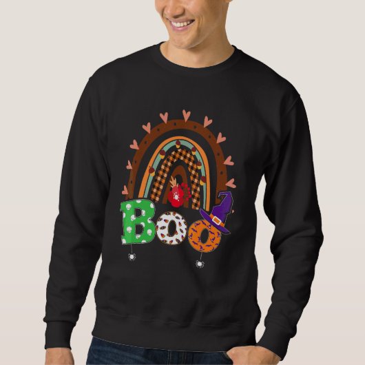 Buh mit Spinnen und Hexenhut Halloween Regenbogen Sweatshirt (Vorderseite)