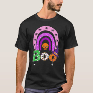 Buh mit Spinnen und Hexenhut Halloween Regenbogen T-Shirt