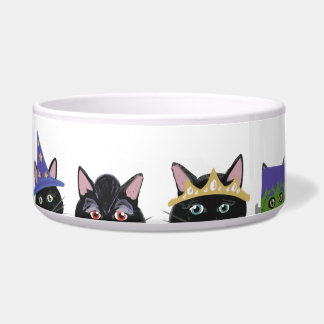 Buh! Schwarze Katze im Kostüm Halloween-Umzug Napf