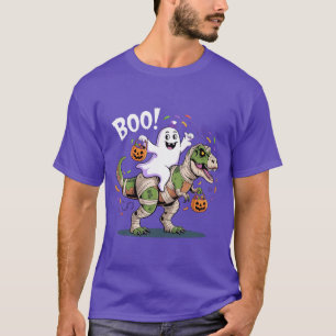 Buh! Süßer Geist reitet auf Mumien-T-Rex Halloween T-Shirt