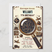 Bühne Clue Spy Escape Room 7. Geburtstag Einladung (Vorderseite)