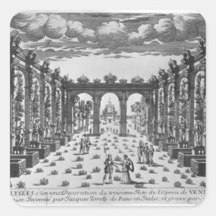 Bühne durch Giacomo Torelli für 'Venere Gelosa Quadratischer Aufkleber