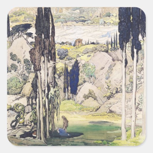 Bühne-Setentwurf für Tat I von 'Daphnis und Quadratischer Aufkleber (Vorderseite)