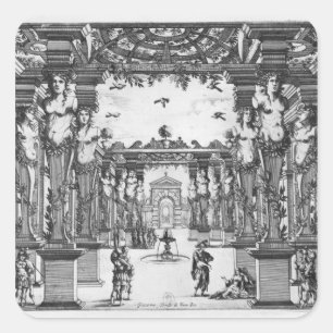 Bühneentwurf durch Giacomo Torelli für 'Mirame Quadratischer Aufkleber