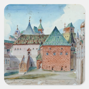 Bühneentwurf für bescheidenen Mussorgskys Oper Quadratischer Aufkleber