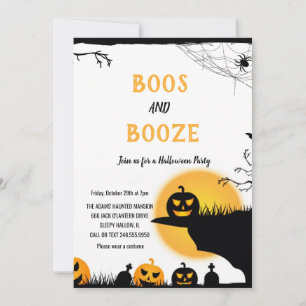 Buhrufe und Alkohol Gelb-schwarze Halloween-Party  Einladung