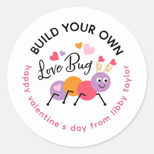 Build a Love Bug Playdough Valentine Label Runder Aufkleber (Vorderseite)