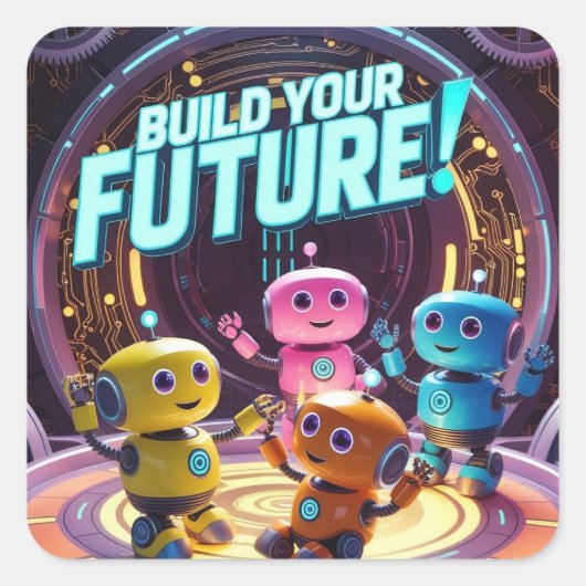 Build Your Future with Kids in Space Quadratischer Aufkleber (Vorderseite)