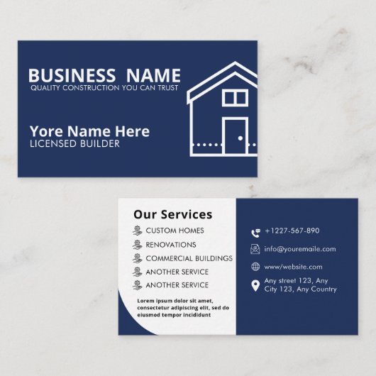 Builder Business Card Vorlage bearbeitbarer AN Visitenkarte (Vorne/Hinten)