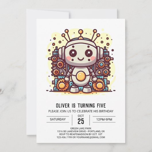Builder Metallic Bolts Robot Geburtstag Einladung (Vorderseite)