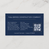 Builder Navy Blue Gold QR Code Construction  Visitenkarte (Rückseite)
