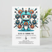 Builder Robot Birthday Einladung (Stehend Vorderseite)