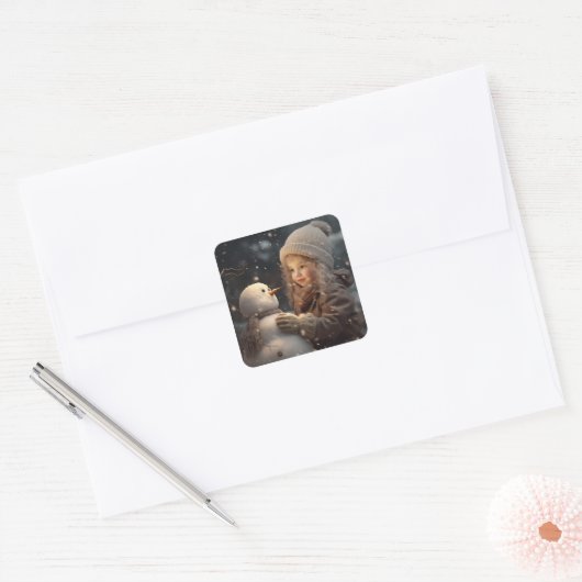 Building a Snowman Quadratischer Aufkleber (Umschlag)