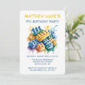 Building Block Splash Boy Birthday Party Einladung (Stehend Vorderseite)