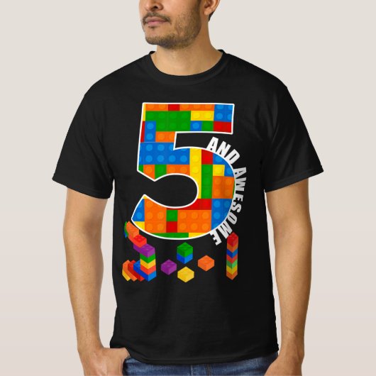 Building Blocks Bricks 5 Year Old Awesome Birthday T-Shirt (Vorderseite)