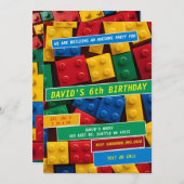 Building Blocks Building Bricks Blocks Birthday  Einladung (Vorne/Hinten)